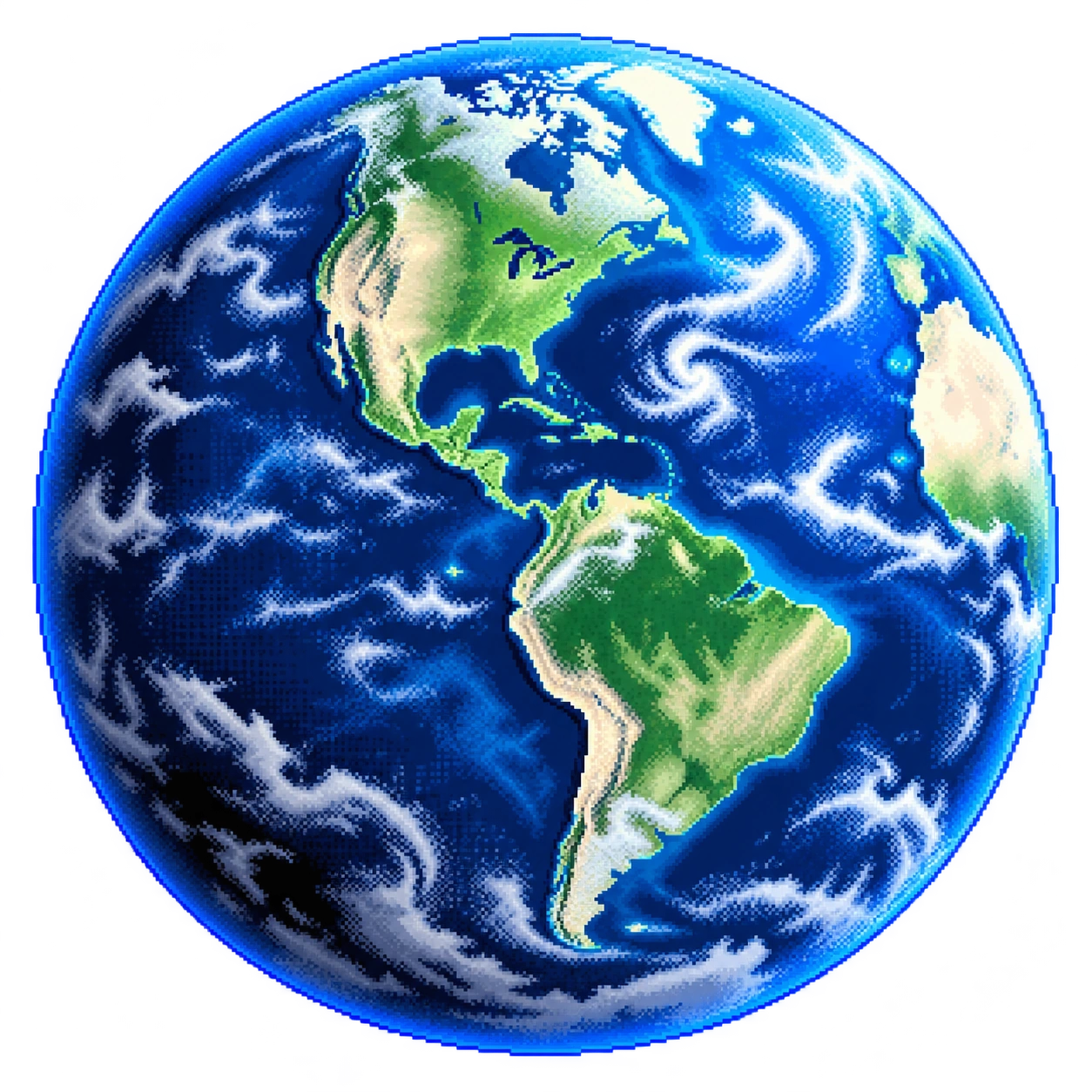 Blue Earth rendered in crisp retro pixel art